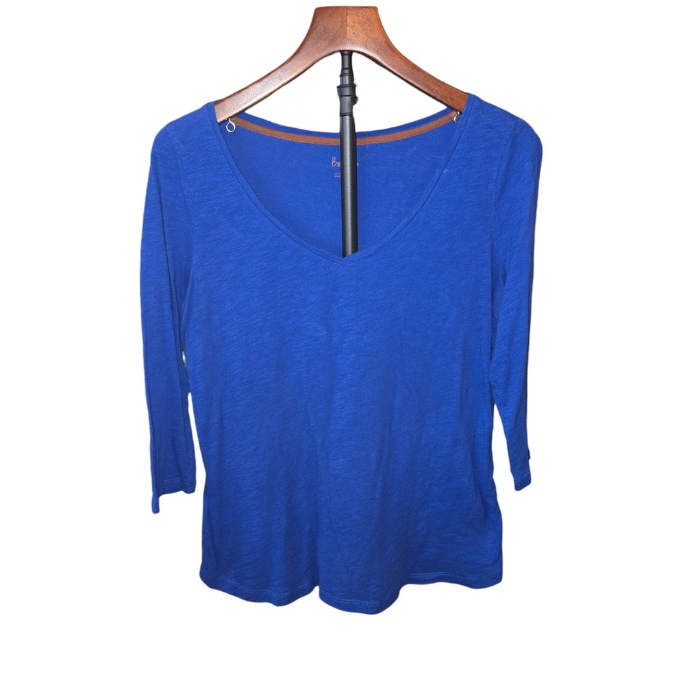 Boden V-Neck Top Womens Size 10 Blue 3/4 Sleeve Cotton Slub WL829‎